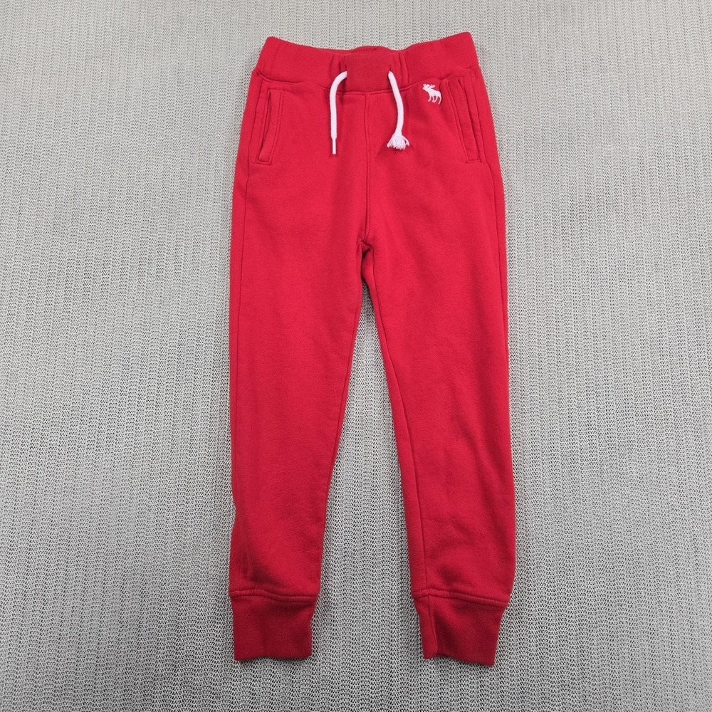 Abercrombie Kids Pants Youth 7-8 Red Fleece Jogger Sweatpants Drawstring Logo